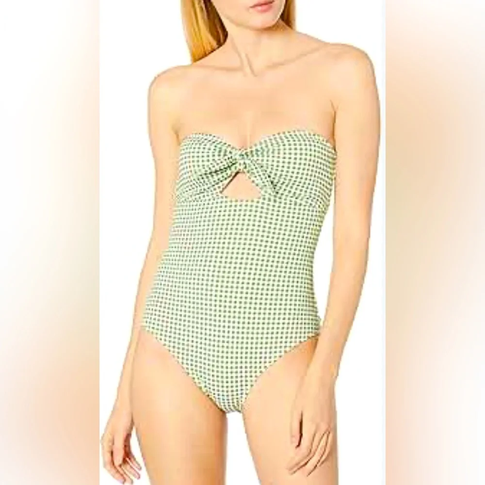Eberjey Betty Lola Green Gingham One Piece Swimsuit with Knot in Artichoke - Picture 4 of 10
